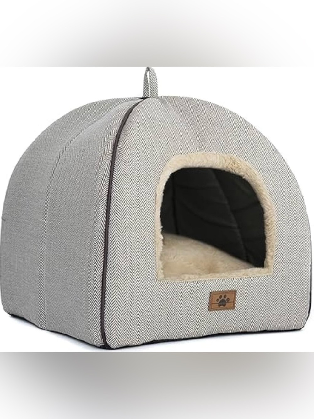Plush Beige Indoor Small Pet Cozy Cave Bed